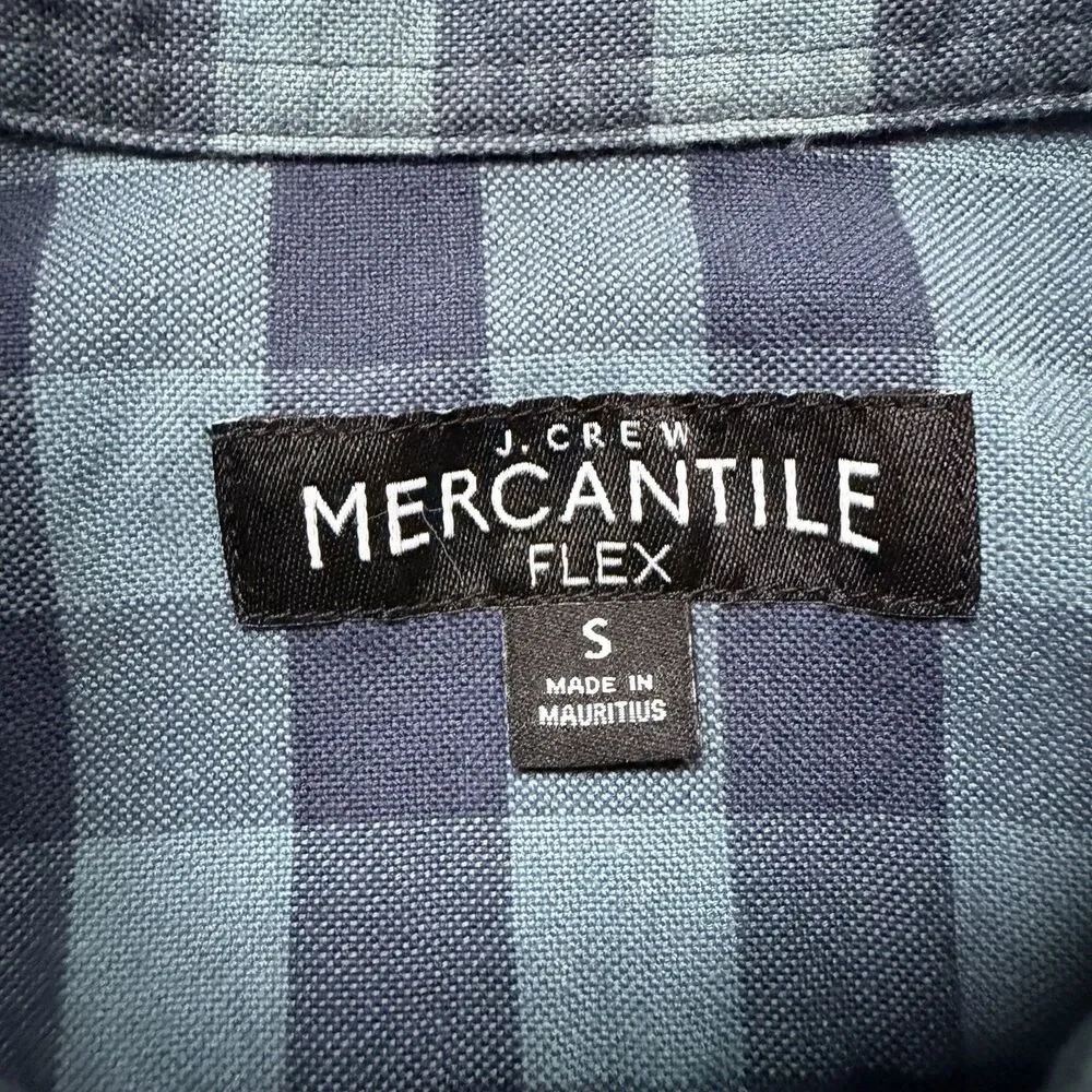 J Crew Mens S Mercantile Flex Blue Plaid Button Up Collared Shirt Long Sleeve